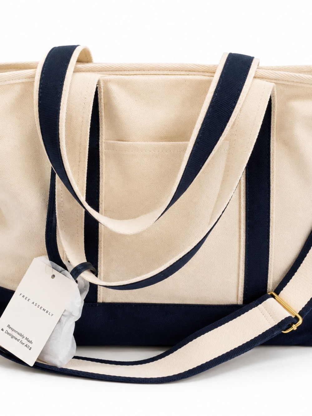 NWT Free Assembly Canvas Boat Tote Bag Cream & Navy Crossbody Shoulder Bag